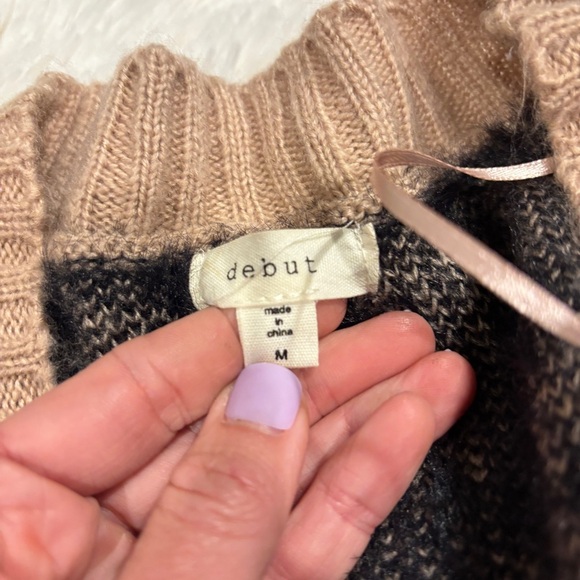 Dreamers by Debut Open Front Cardigan Sweater Pink Eyelet Animal Print Medium - Picture 7 of 12